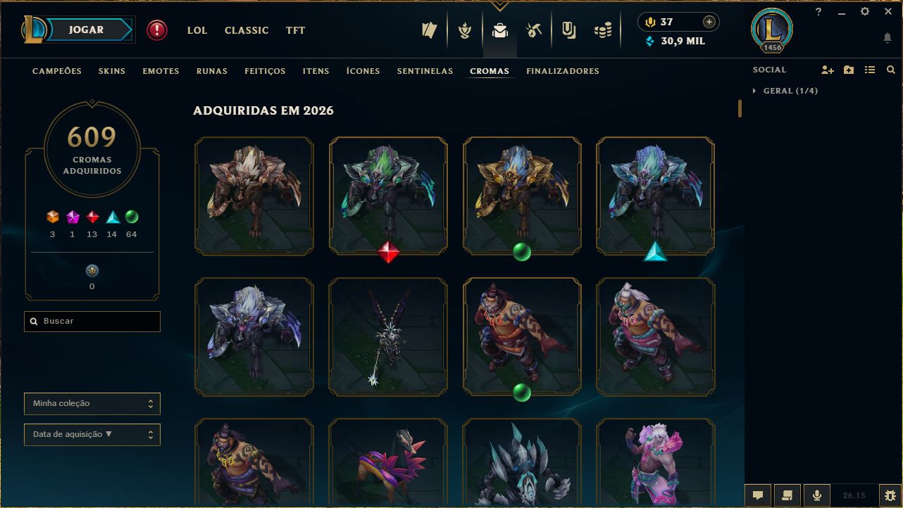 Conta FullAcesso de LOL lvl 1.456 + 832skins + 7/7 ultimate + elo Esmeralda III