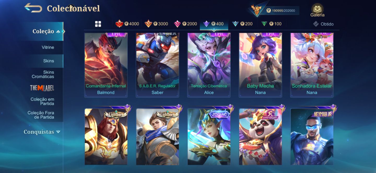 Conta MLBB, skin do alpha legend e muito mais