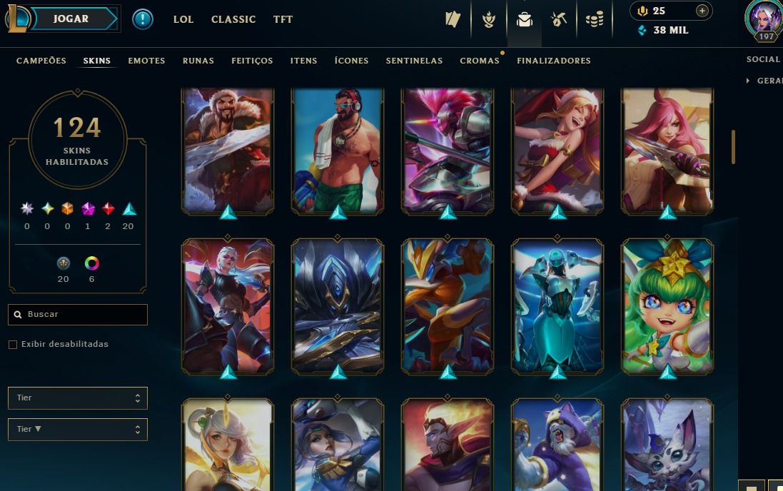 Full Acesso - 124 Skins - 140 Campeões - Level 197 - 38 Mil Essencia Azul