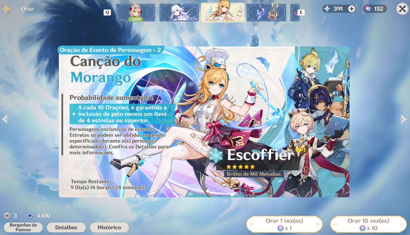 Conta Genshin Impact AR 55 | Skirk + Escoffier Nv. 80 | 130 tiros