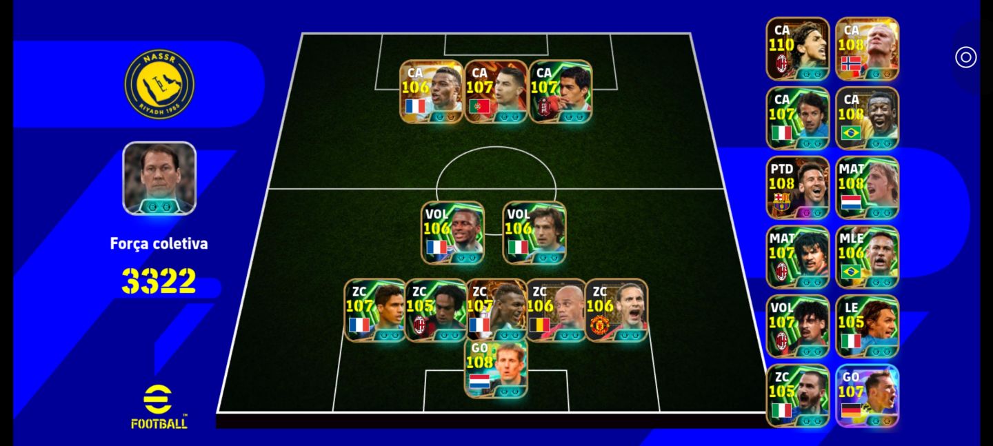 Conta eFootball Mobile completa+3335 Força. Melhores jogadores Meta cada Posição
