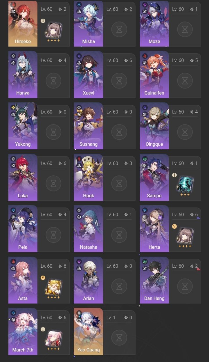 Conta hsr level 70, 53 personagens