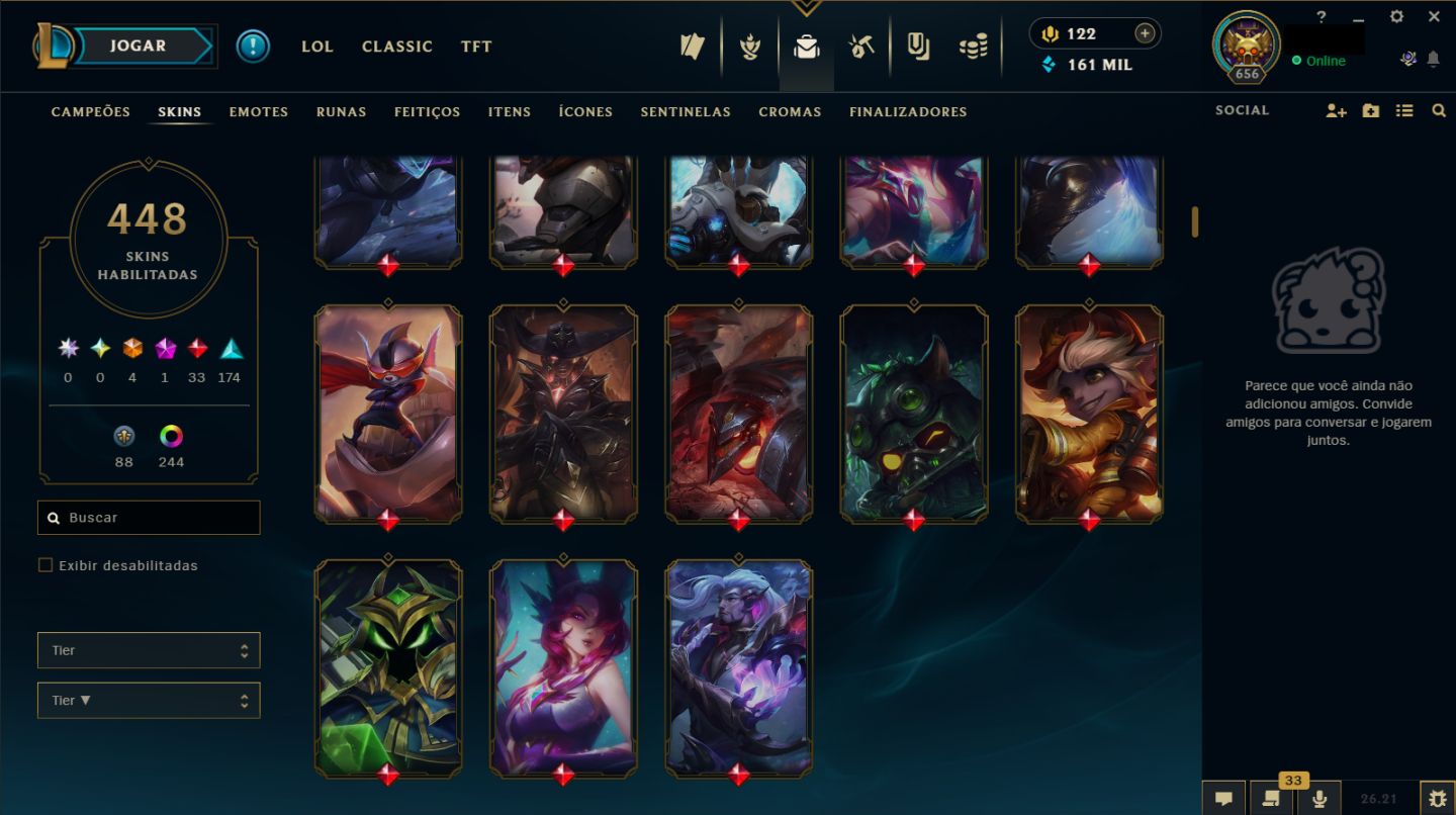 Lol Antiga Rara 2014 | 446 Skins + 41 Skins Vava | Prata 3/Unranked