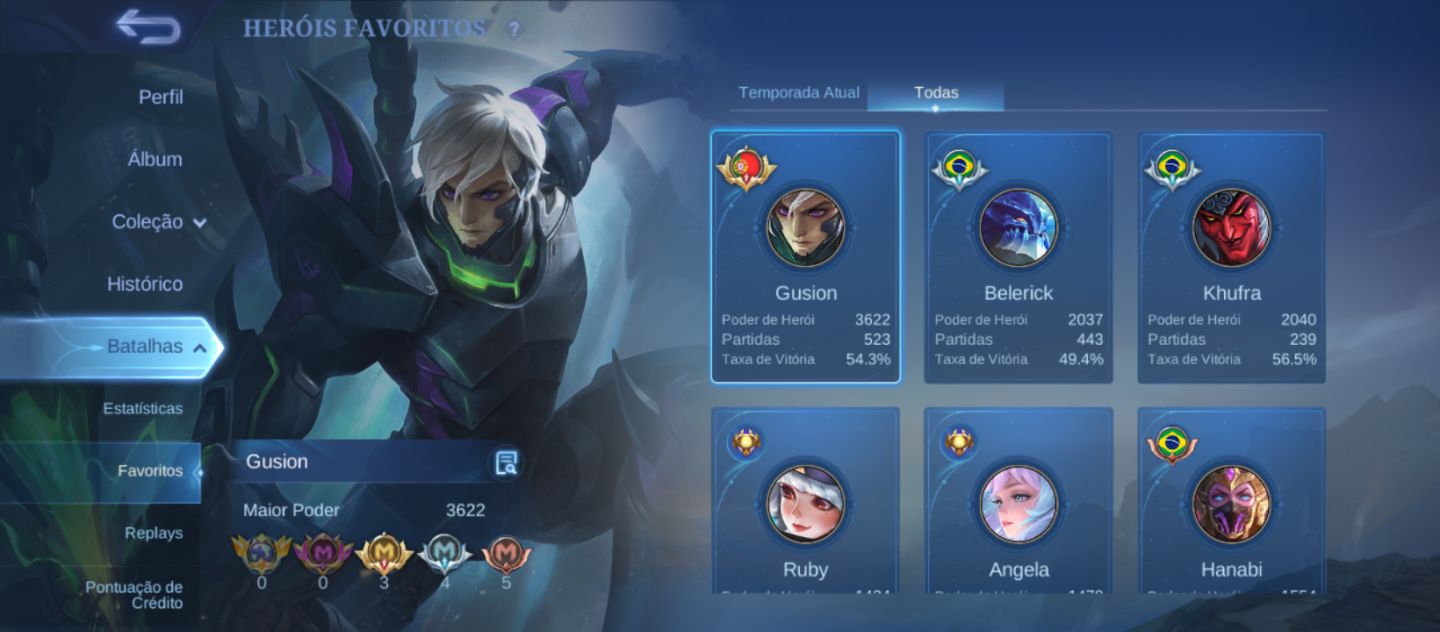 Menor preço Conta mlbb prime yu zhong e claude, legends... 408 Skins.