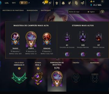 Conta no lol com skins e elo Esmeralda IV