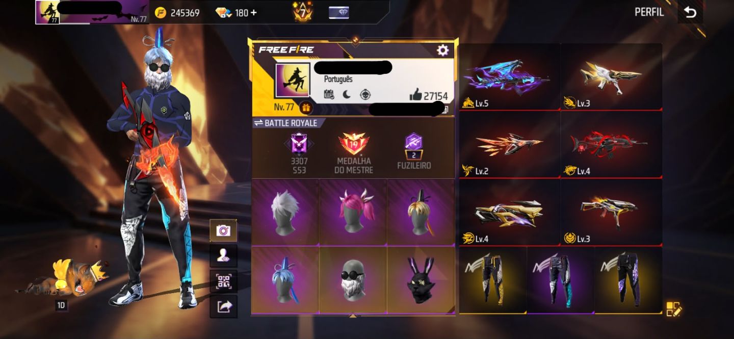 Conta free fire gemada com 8 evolutivas, 5 entradas, 4 angelicais, prime level 7