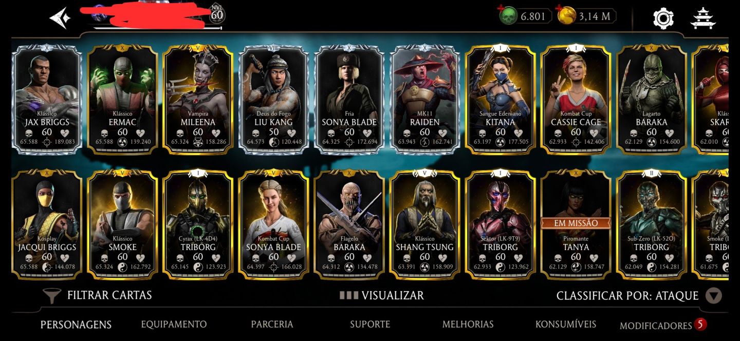 CONTA TOP TIER MK MOBILE NVL 60 | TIME MK11 FULL FX | 6.8K ALMAS