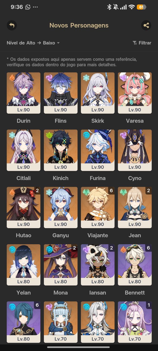 Conta há venda de genshin end game, várias skins limitadas e constelações