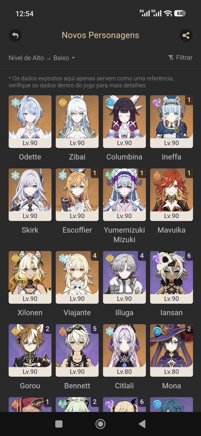 Conta Genshin ColumbinaC0R2, IneffaC1R1, SkirkC0R1, EscoffierC1R1, MavuikaC1R1 +