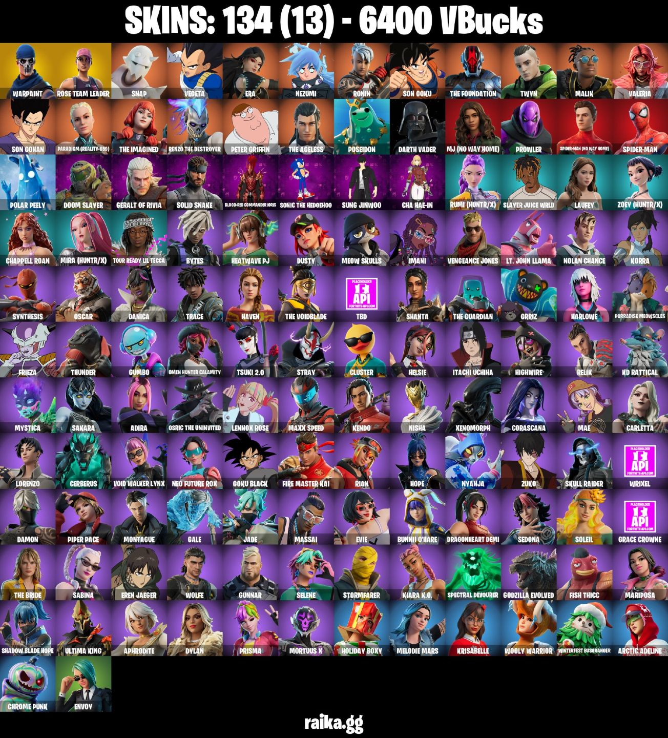 134 skins | OG STW 6400 VBUCKS Livres para uso