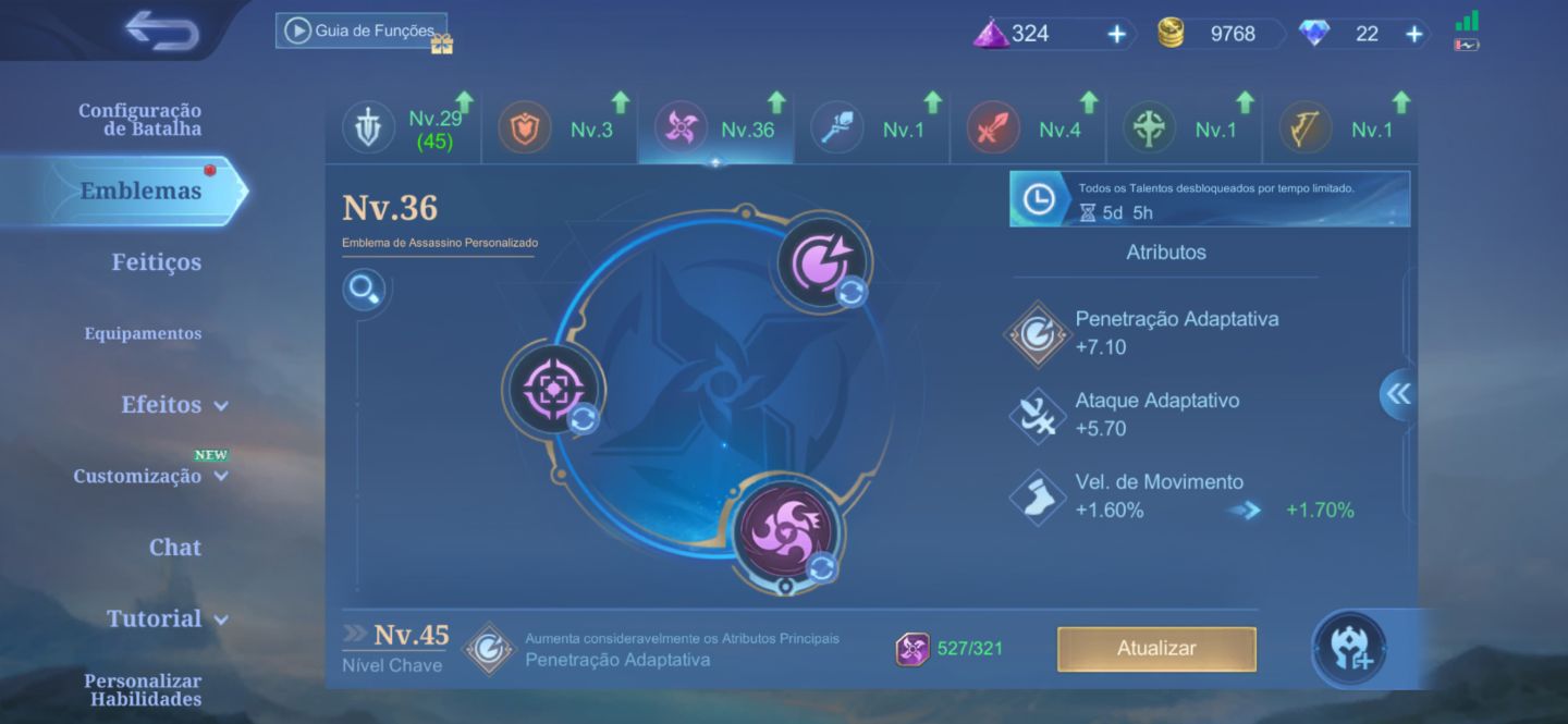 CONTA MOBILE LEGENDS INICIANTE | ÉPICO | MAIN SABER | SKINS