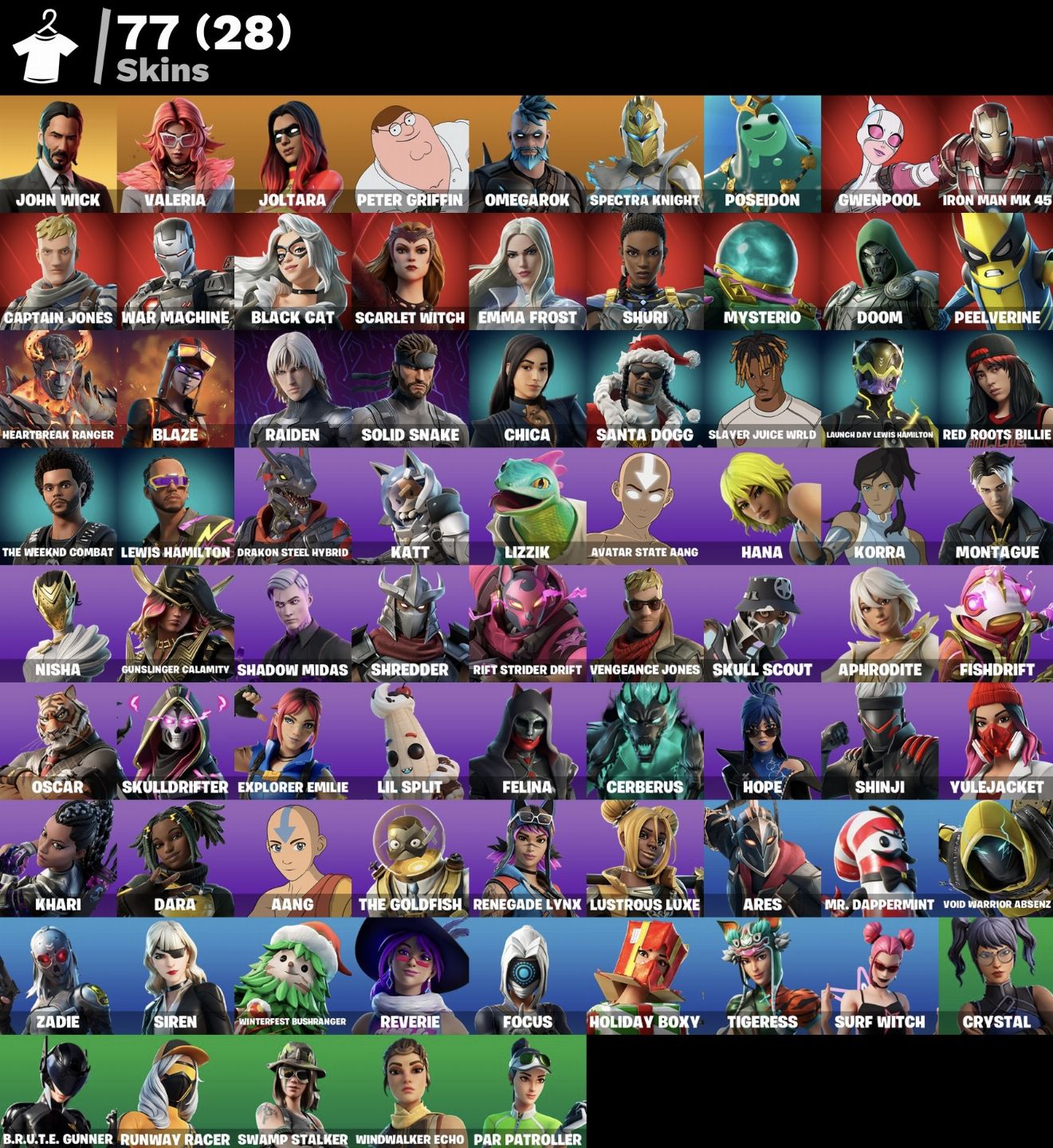 CONTA FORTNITE RARA E COM SKINS TRY HARD, HEROÍNA, JOHN WICK, EMMA FROST