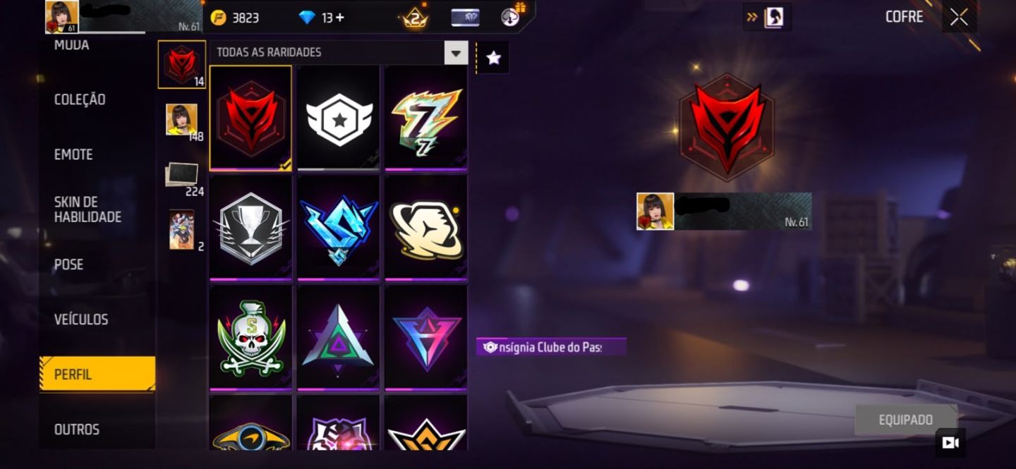 Conta Free fire level 61, Com Skin evolutiva e punho!