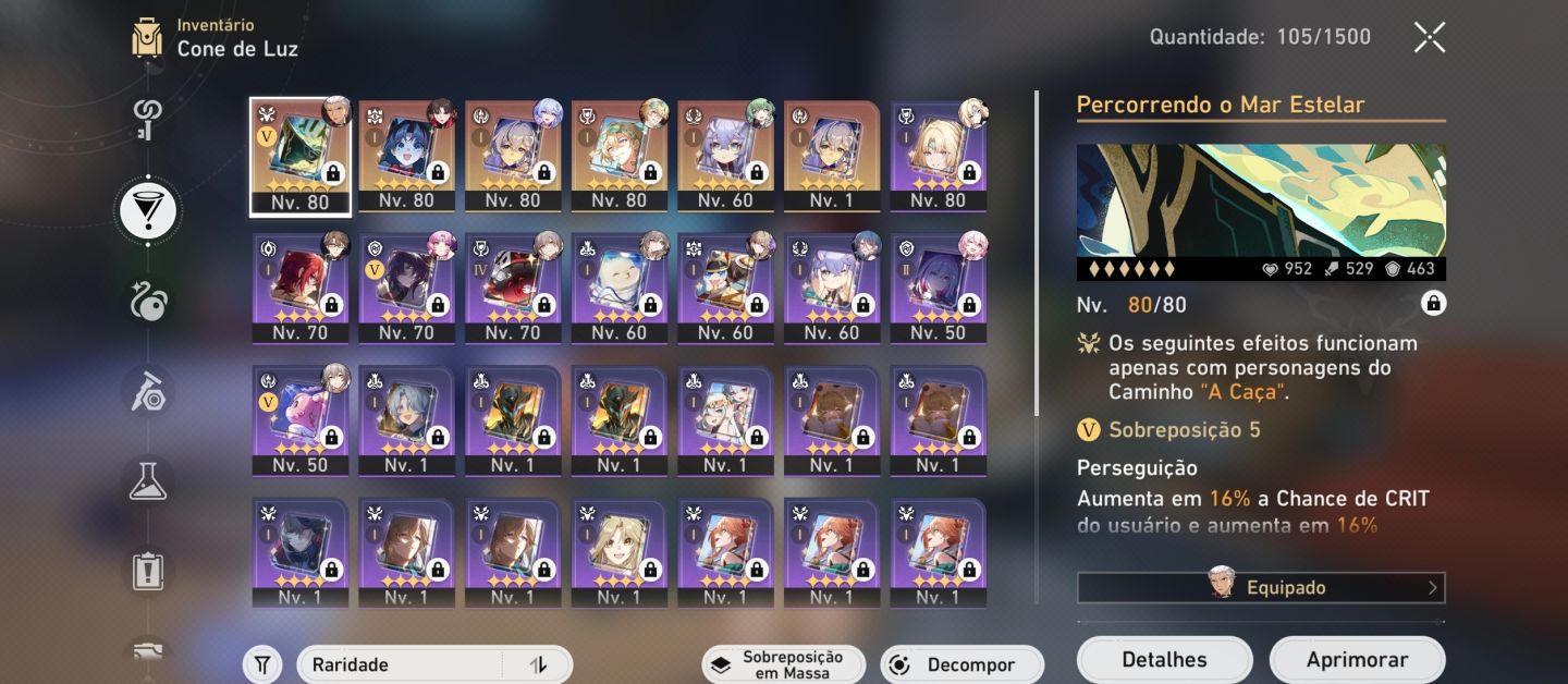 Conta honkai Star rail lv66, personagens meta