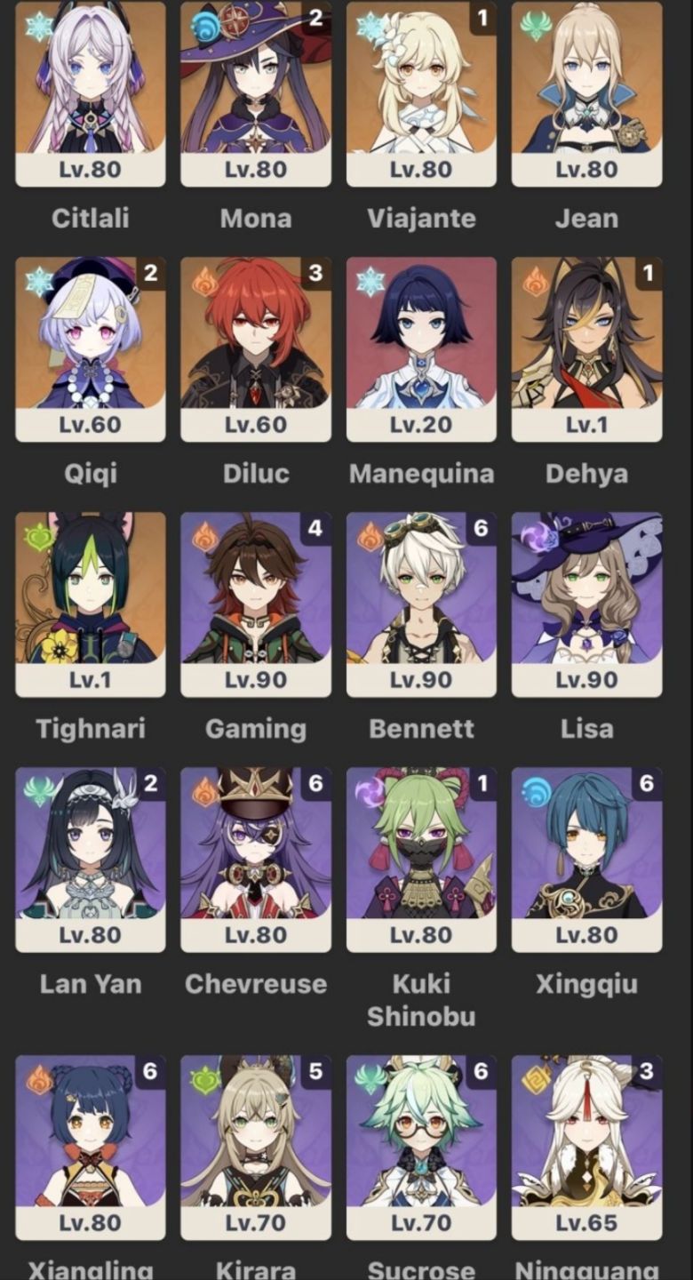 CONTA GENSHIN 79 PERSONAGENS | 27 T5 | AR 60 | PRONTA PRA JOGAR!