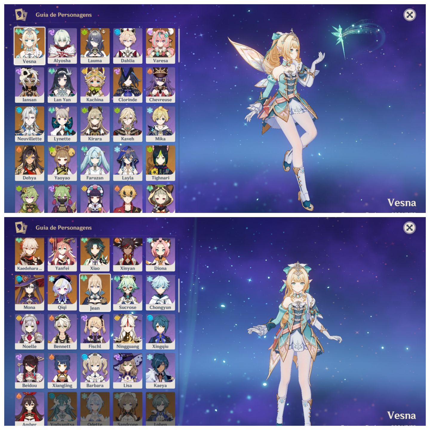 Conta ar 45, neuvilette,vesna,varessa,clorinde,xiao,kazuha,lauma + mochileiros