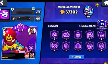 CONTA OG SHELLY ESTELAR TARA NINJA ANTIVIRUS 8 BIT 37K TROFÉUS 33 BRAWLERS LVL11