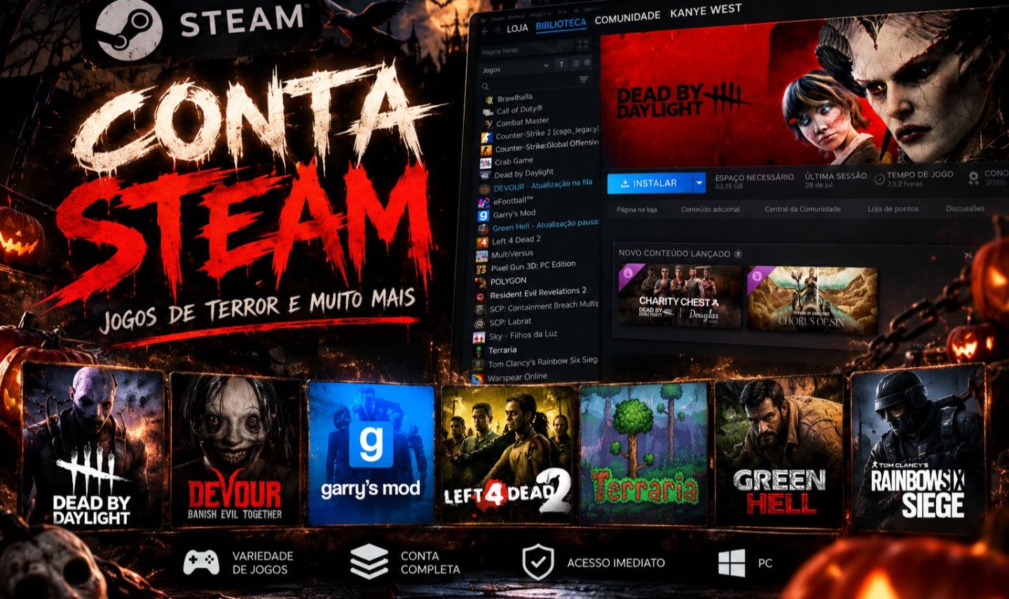 CONTA STEAM COM VÁRIOS JOGOS | DBD, DEVOUR, GMOD E MAIS