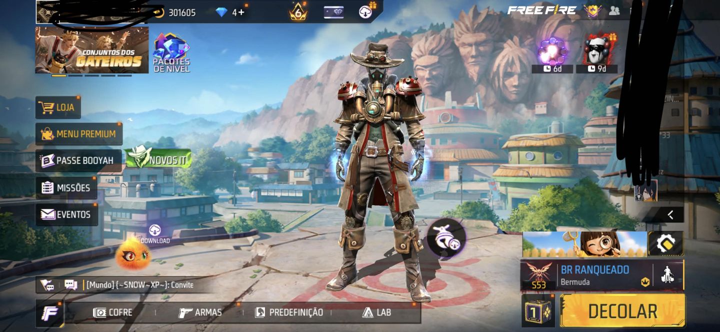 CONTA DE FF GEMADA STEAM PUNK+PRIME 6 + FREE FIRE+ PUNHOS + TOP CRIMINAL ROXO