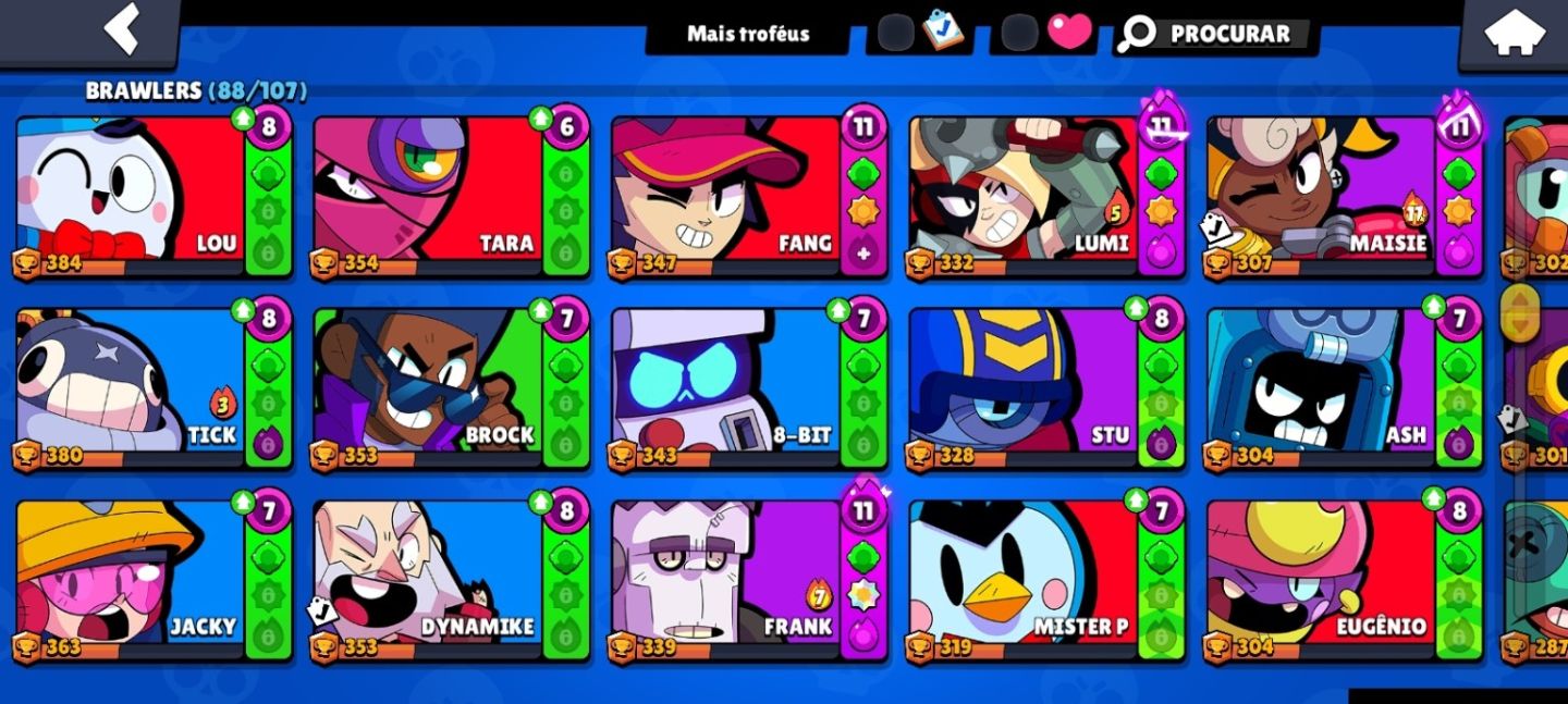CONTA BRAWL STARS 2020 | 30K TROFÉUS | 88/107 BRAWLERS | 7 PRESTÍGIOS