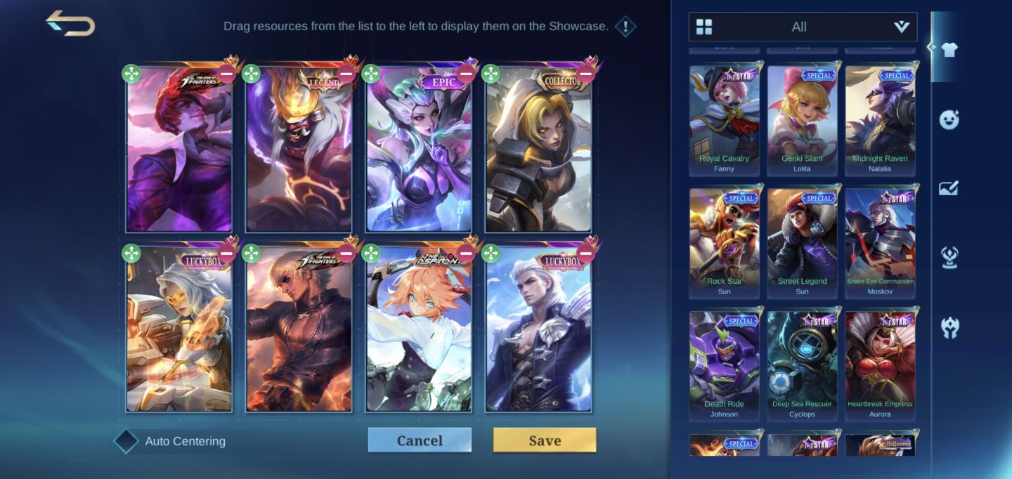 Conta MLBB 285 skins, épicas, aspirants, legend, Kof, Colab. etc