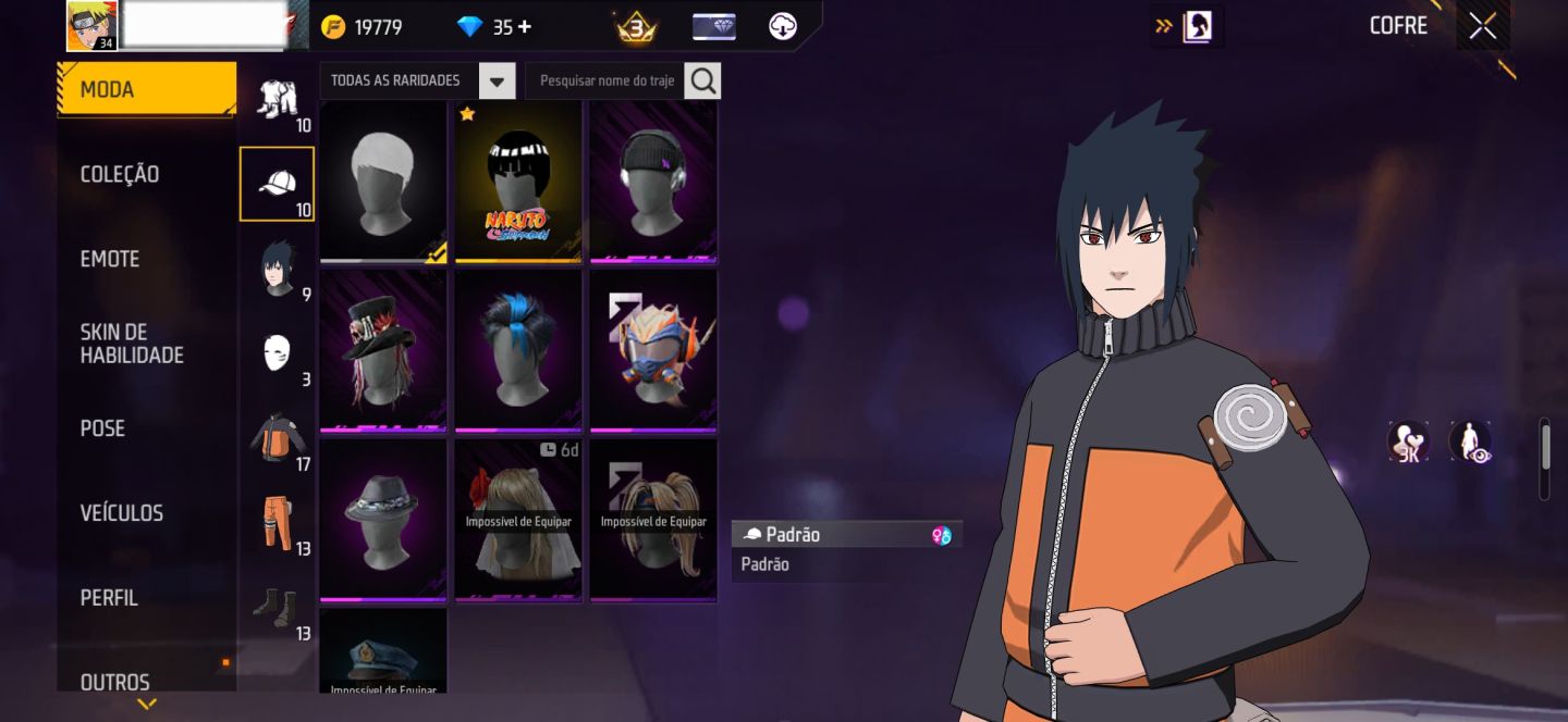 CONTA FF COM SKINS DA PARCERIA NARUTO + 2 EVO