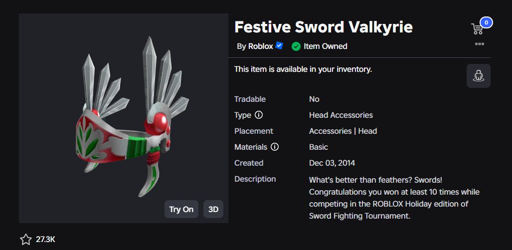 CONTA ROBLOX ANTIGA 2014 COM FESTIVE SWORD VALKYRIE + 1 OFFSALE [UNVERIFIED]