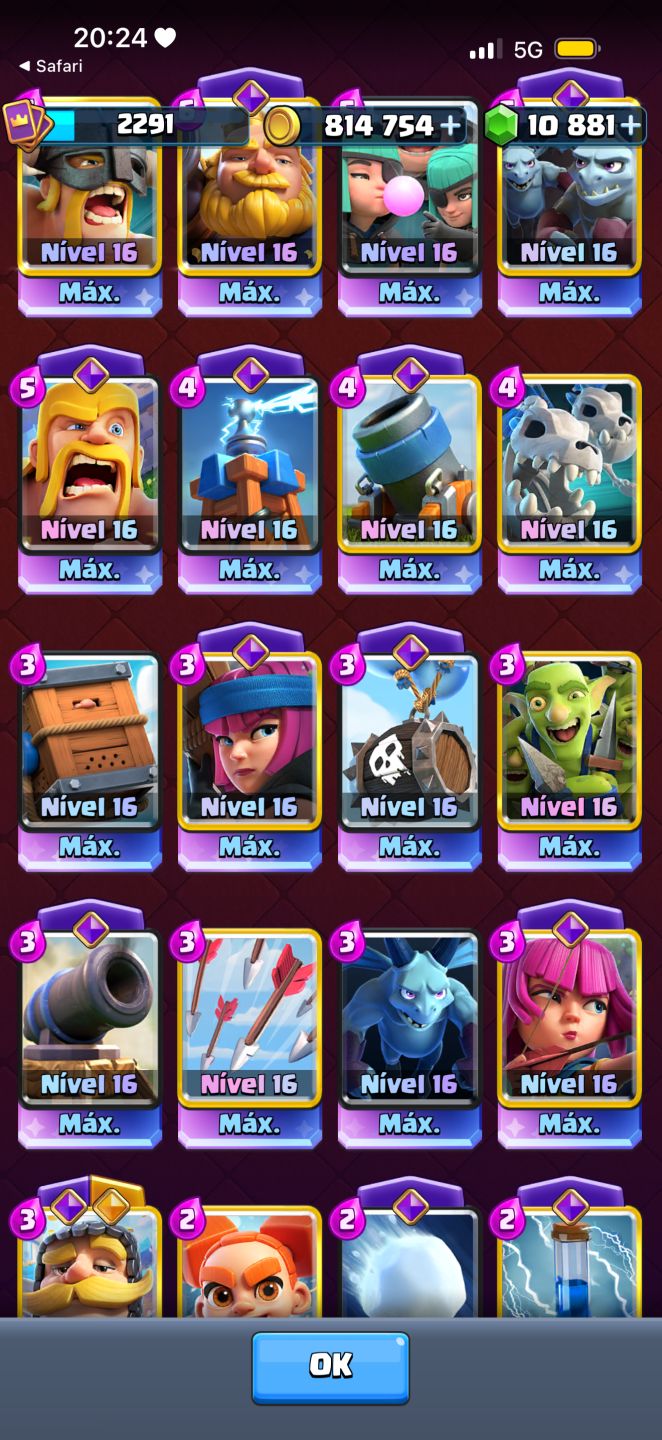 CONTA CLASH ROYALE TODAS AS CARTAS LVL 16 E EMOTES ULTRA RAROS!!!