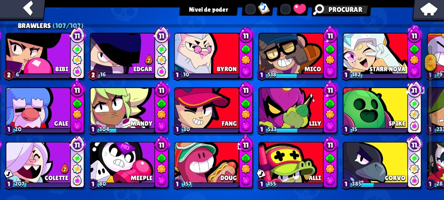Conta de brawl stars com mais de 100k todos os personagens e muitos Prestígios