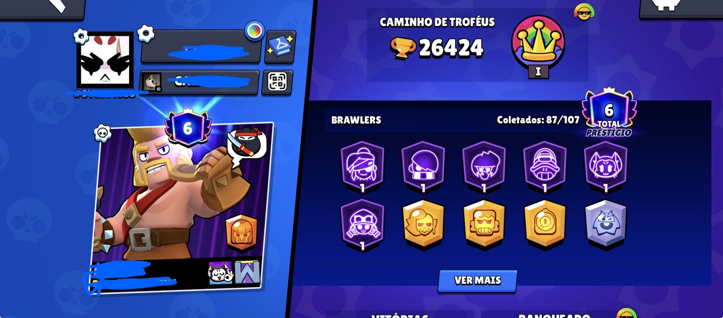 CONTA DE BRAW STARS 26k COM PRESTÍGIOS E SKINS RARAS + CLASH ROYAL 5,5k DE TROFÉ