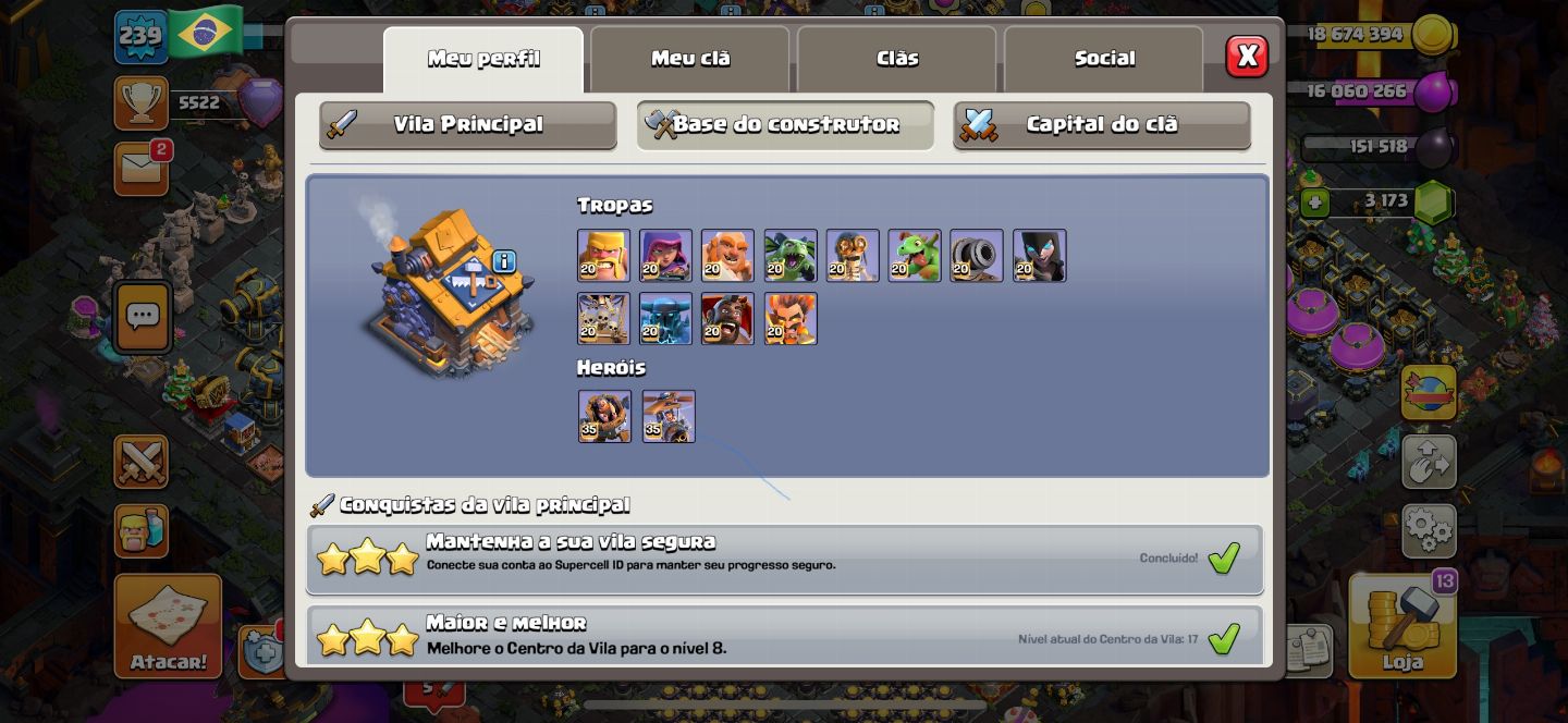 CONTA CLASH OF CLANS - NÍVEL 240 / CV17 FULL