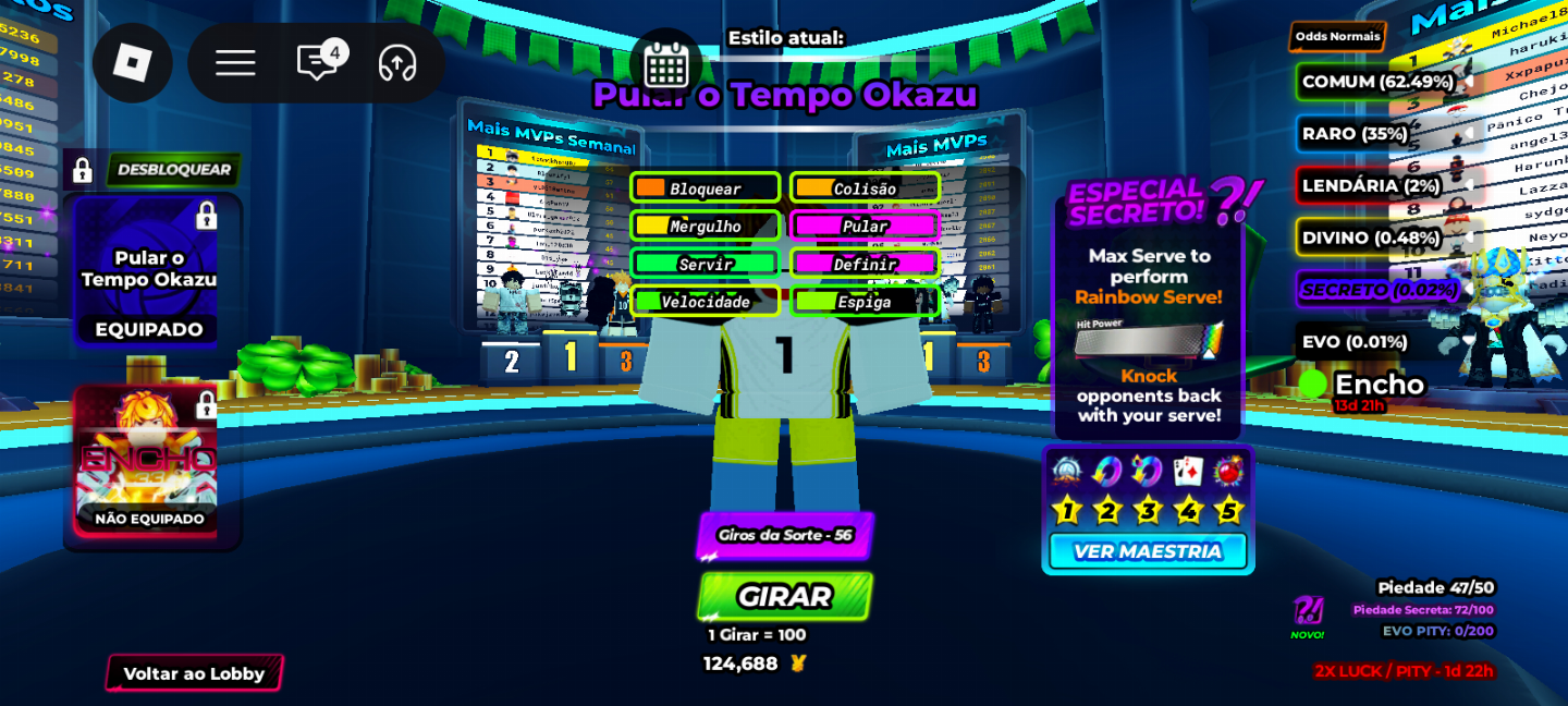 Volleyball legends contas com spins e estilos
