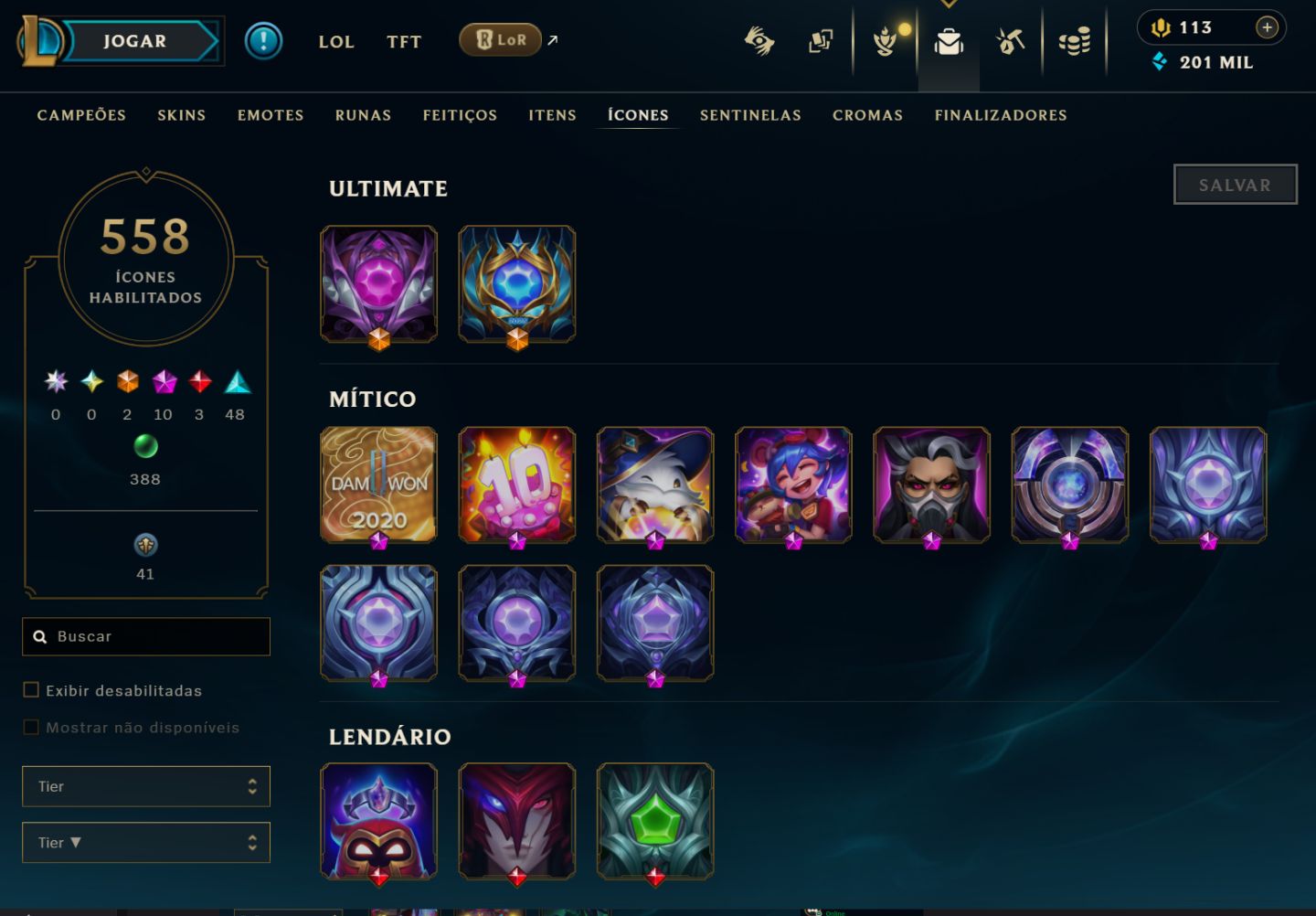Conta LOL mestre 350 skins, iconis raros, skins raras. Conta com 12 anos de uso