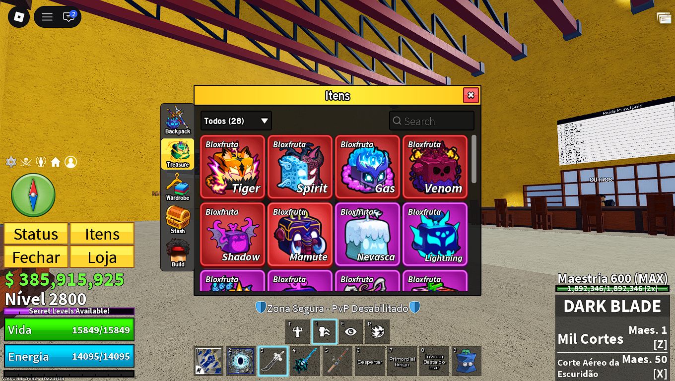 Conta Blox Fruits cheia de coisas