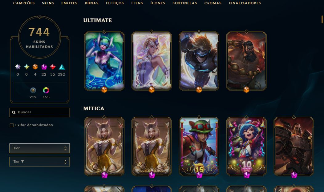 Conta League of Legends - 3 Emote Challenger e 802 Skins