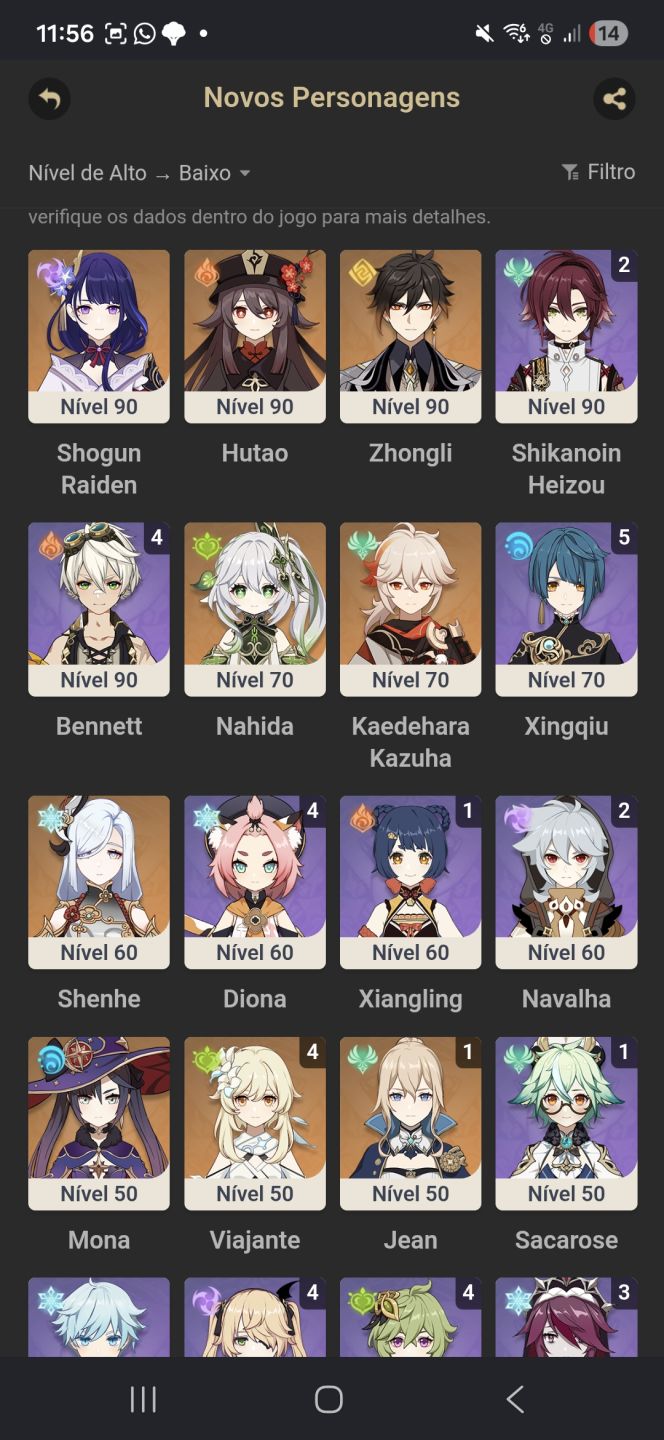 Conta genshin, 9 personagens t5, ar 55, conta antiga t5, ar 55
