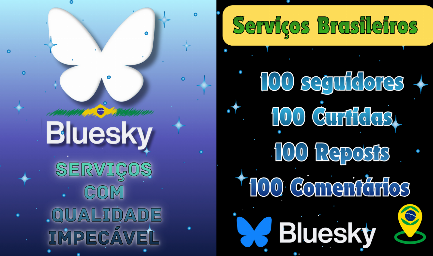 Seguidores Brasileiros BlueSky, Comentários br onde vc escreve, Likes e muito +