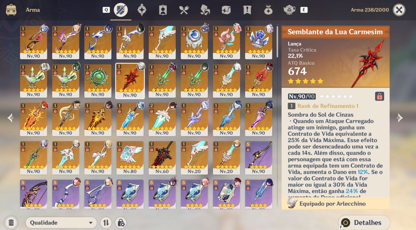 (PROMOÇÃO) CONTA GENSHIN 43 CHAR 5 STAR | 31 ARMASS | AR 60 IMPERDÍVEL