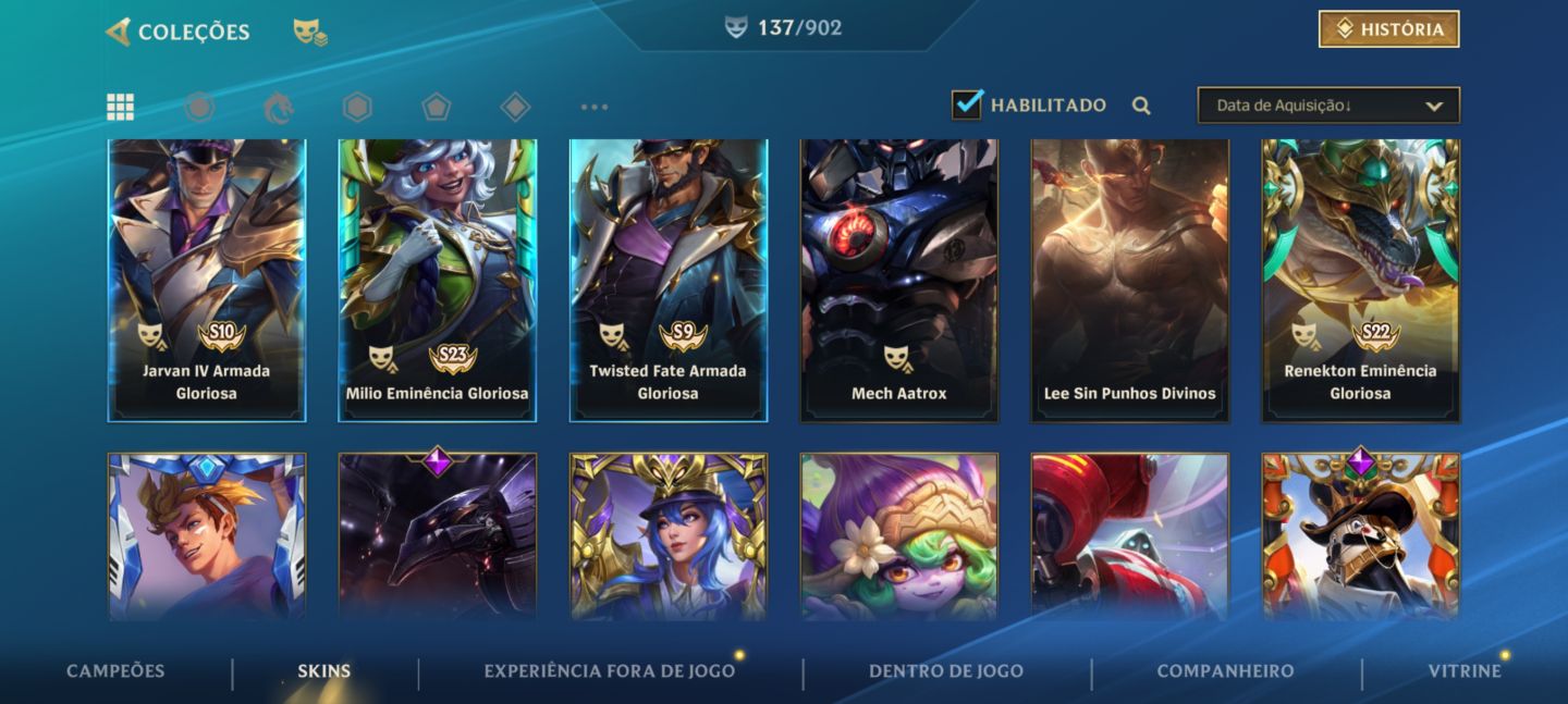 Todos os campeões + 140 skins, conta sem restrições. Todas skins do Jhin.