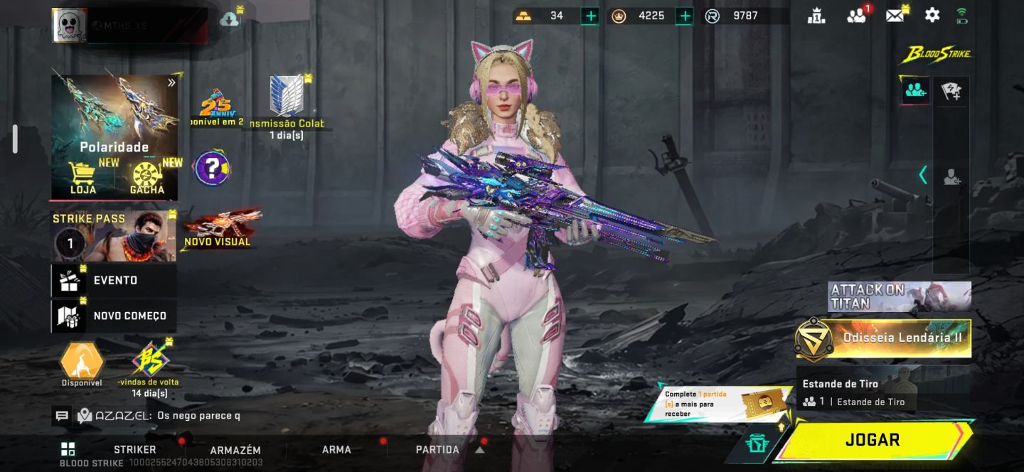 CONTA BLOOD STRIKE M4A1 ETERNA + EMMA NYAN LENDÁRIA + PASSE VETERANO