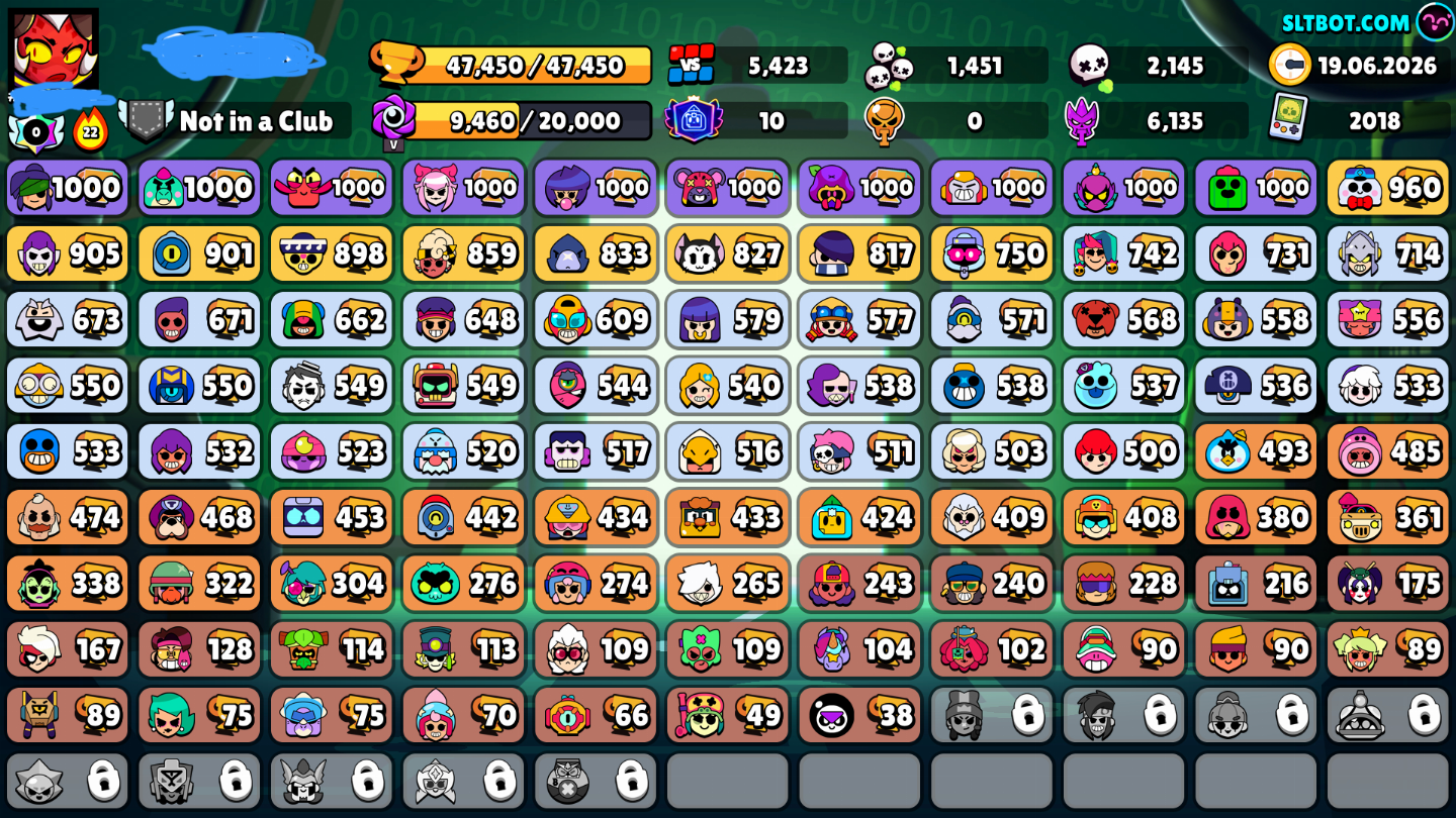 CONTA BRAWL STARS 2018/67 BRAWLERS/47K TROFÉUS