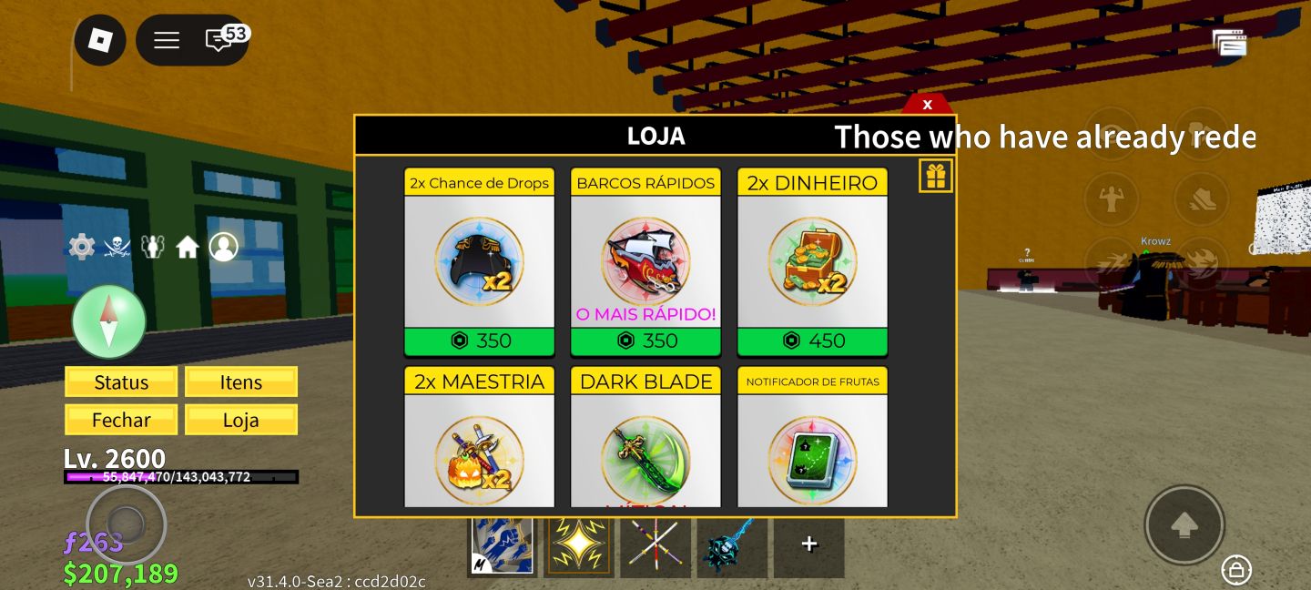 Conta de blox fruit com várias game pass