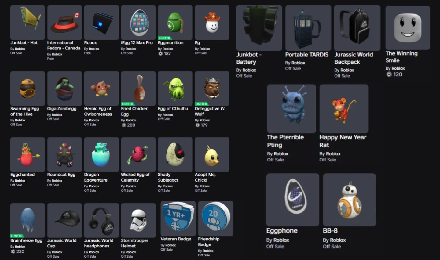 CONTA ROBLOX ANTIGA 2019 COM WICKED EGG OF CALAMITY + 25 OFFSALES [UNVERIFIED]