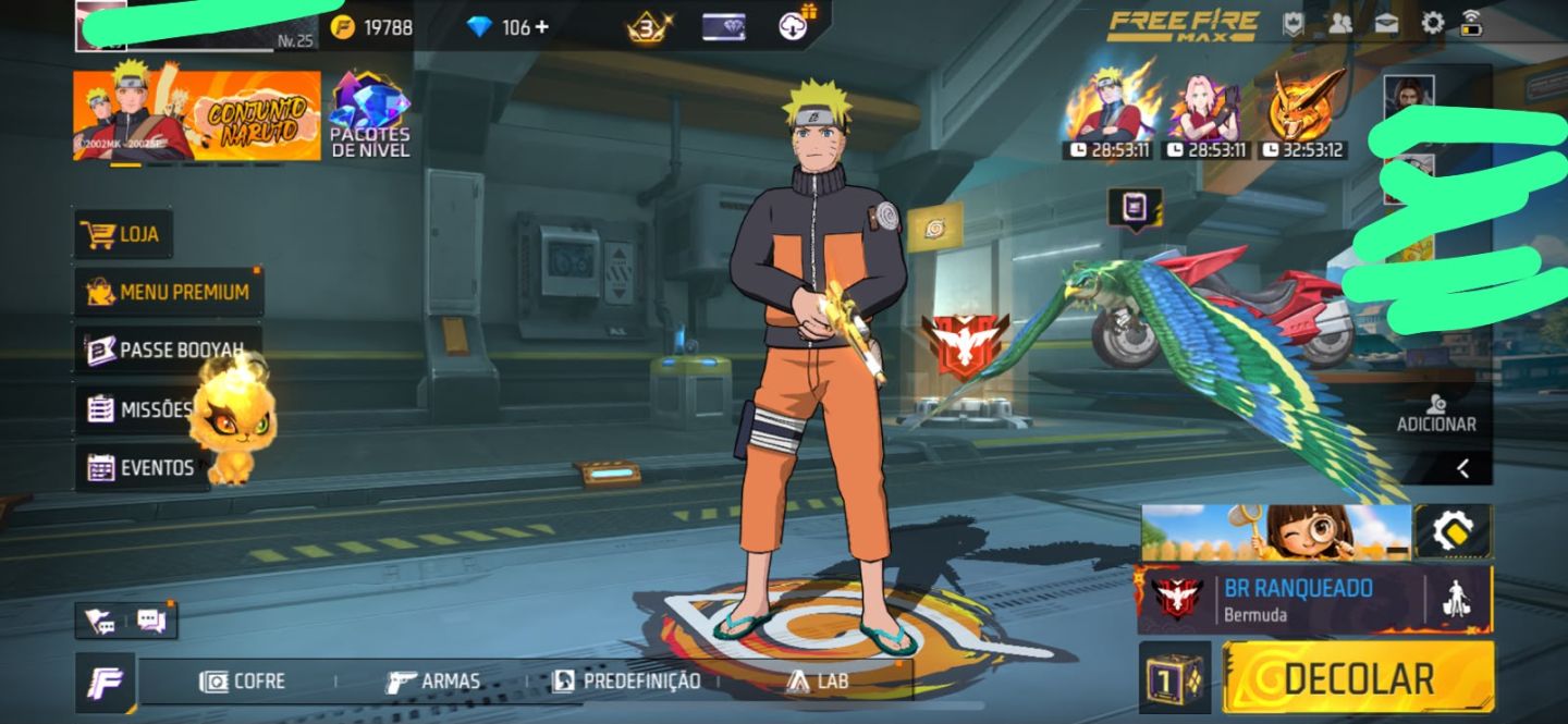 Conta Free Fire à Venda Naruto 3 transformações Prime 3