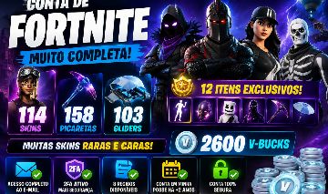 Conta fortnite 114 Skins + 12 Exclusivos | Full Access | 2600 Vbucks | 8 Recibos