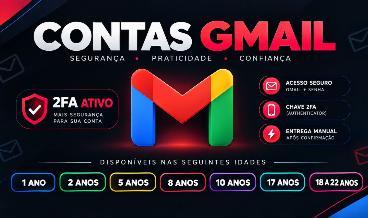 MENOR PREÇO | GMAILS NOVOS E ANTIGOS + 2FA ATIVO | ALTA QUALIDADE