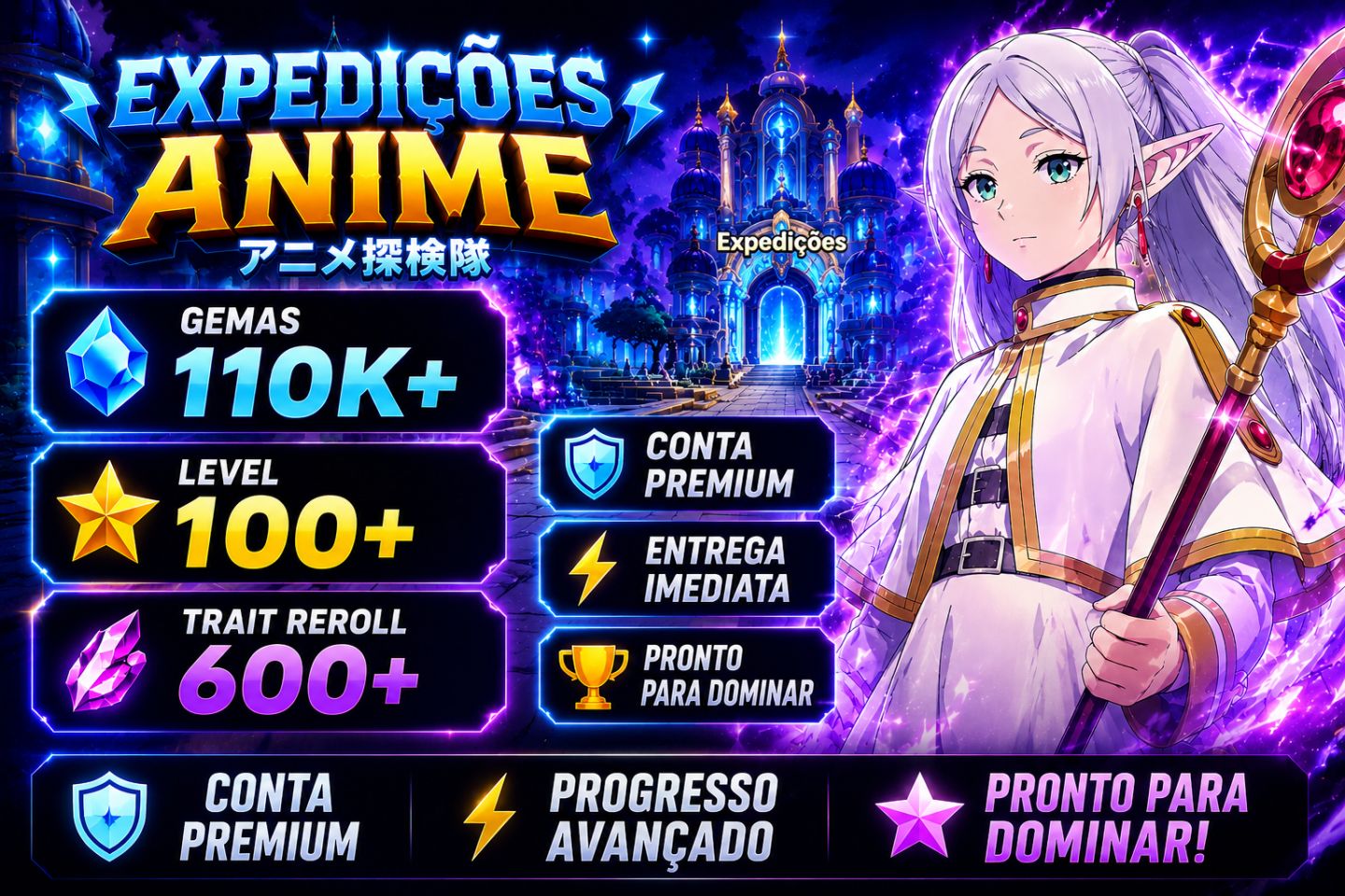 Level 100+ / Gem 110K+ / Crystal rerroll 600 + anime expedition CONTAS