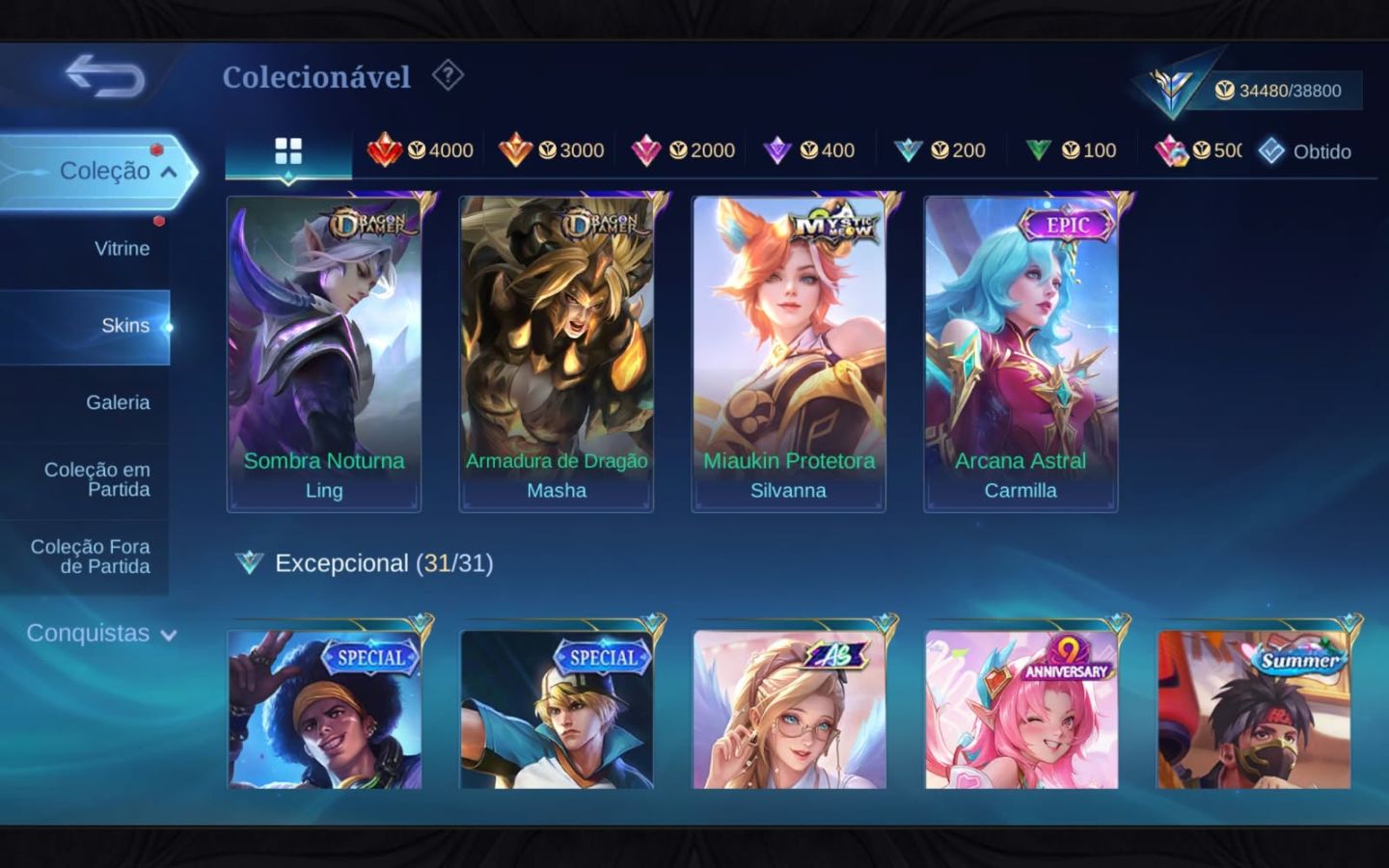 Conta Mobile Legends | 169 Skins + Gaara Naruto + Collector | Skins na descrição