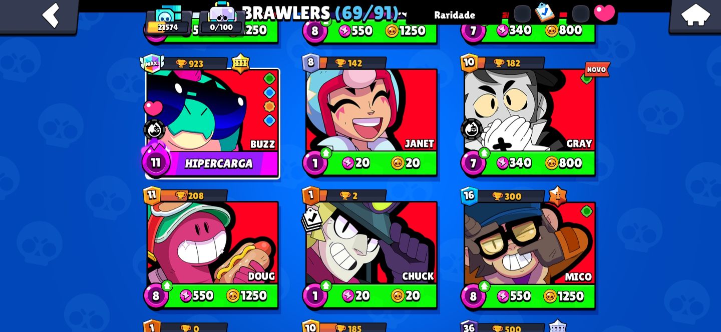 CONTA BRAWL STARS 21k 69 BRAWLERS ANO 1