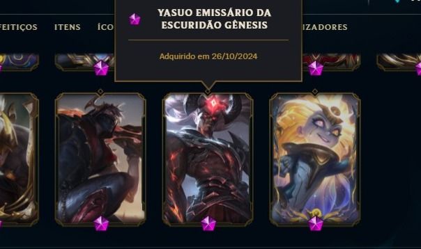 CONTA DE LOL DIAMANTE COM YASUO EMISSARIO GENESIS E MAIS DE 300 SKINS